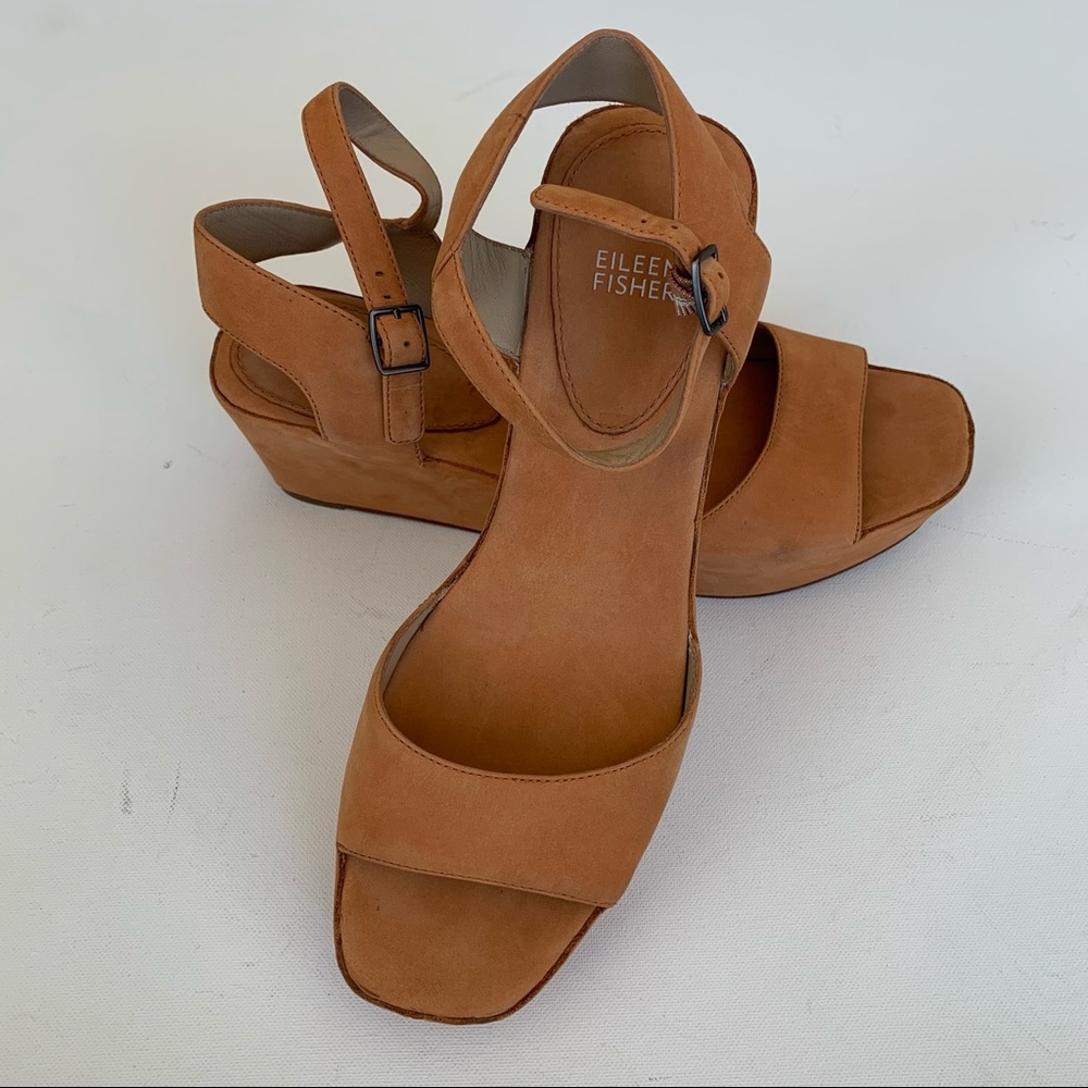 Eileen Fisher Terracotta tan leather platform 10